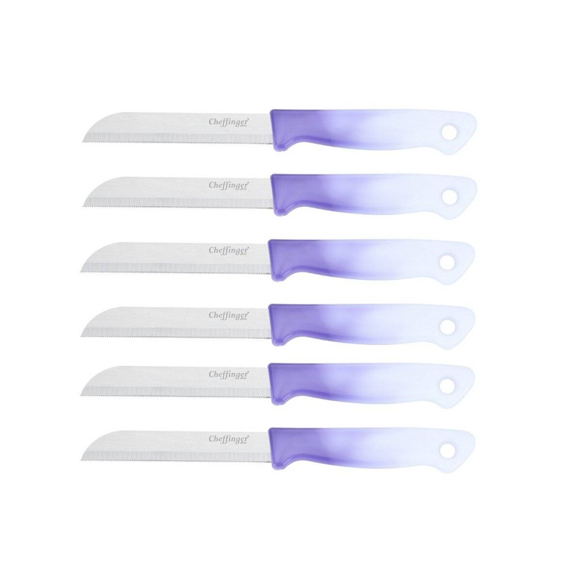 6 Stück Küchenmesser 18 cm mit ergonomischem Griff - vielseitig & pflegeleicht, Violett