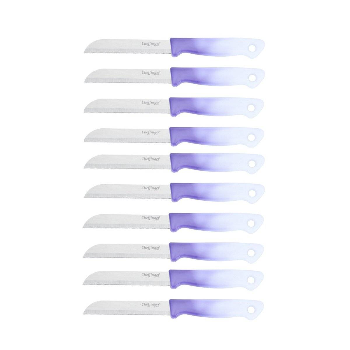 10 Stück Küchenmesser 18 cm mit ergonomischem Griff - vielseitig & pflegeleicht, Violett