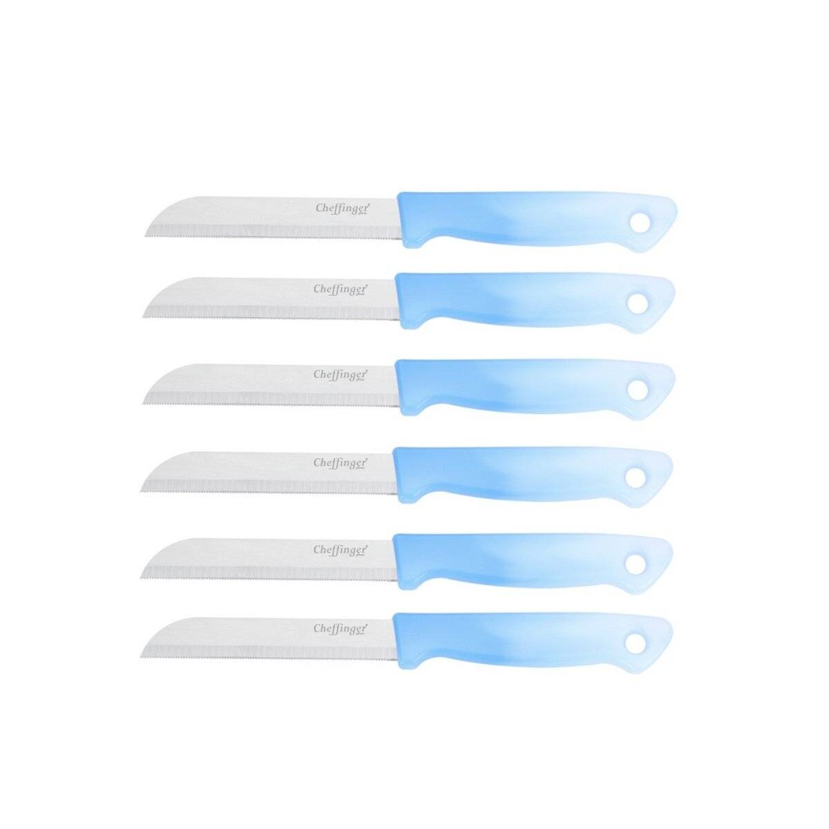 6 Stück Küchenmesser 18 cm mit ergonomischem Griff - vielseitig & pflegeleicht, Hellblau