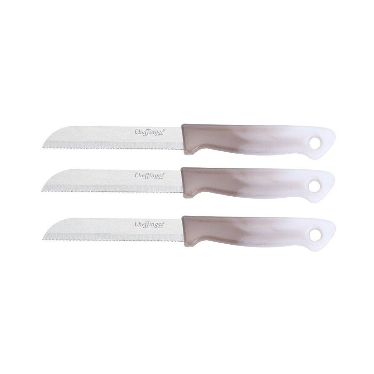 3 Stück Küchenmesser 18 cm mit ergonomischem Griff - vielseitig & pflegeleicht, Hellbraun