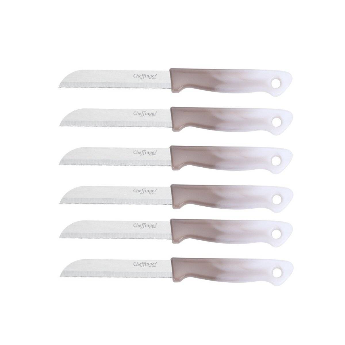 6 Stück Küchenmesser 18 cm mit ergonomischem Griff - vielseitig & pflegeleicht, Hellbraun