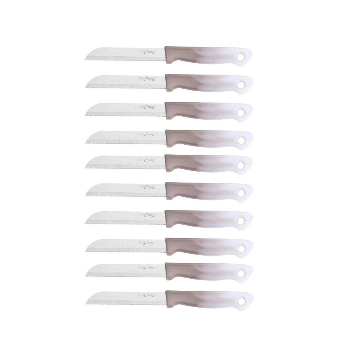 10 Stück Küchenmesser 18 cm mit ergonomischem Griff - vielseitig & pflegeleicht, Hellbraun