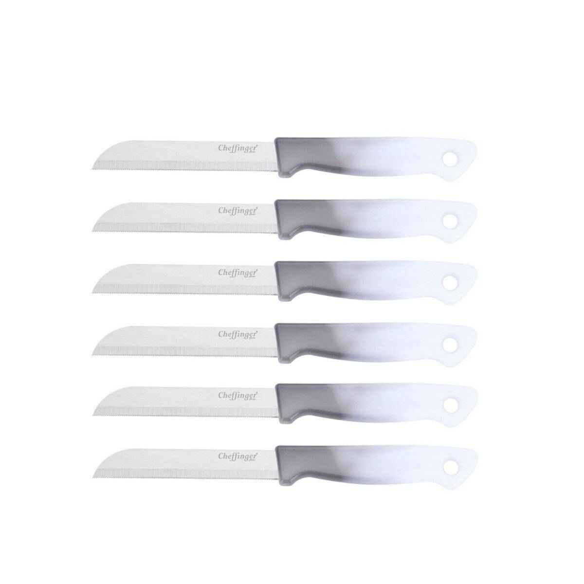 6 Stück Küchenmesser 18 cm mit ergonomischem Griff - vielseitig & pflegeleicht, Grau