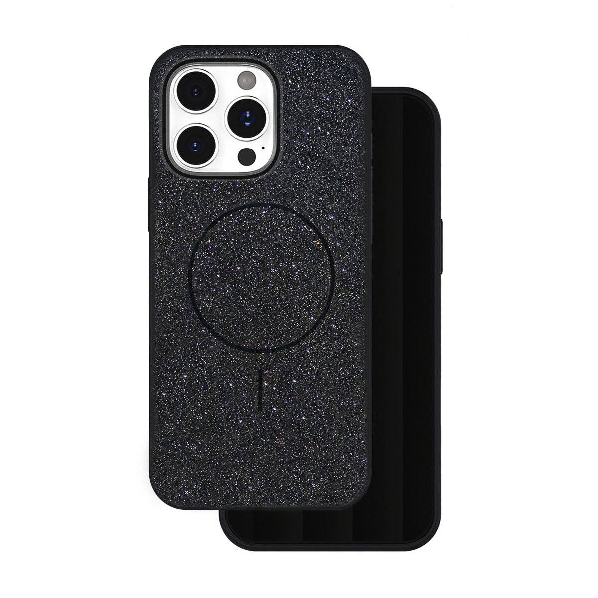 Glitter Dünne Handyhülle mit Magnetring für kabelloses Ladezubehör Bumper kompatibel mit iPhone 17 Pro Max Schwarz