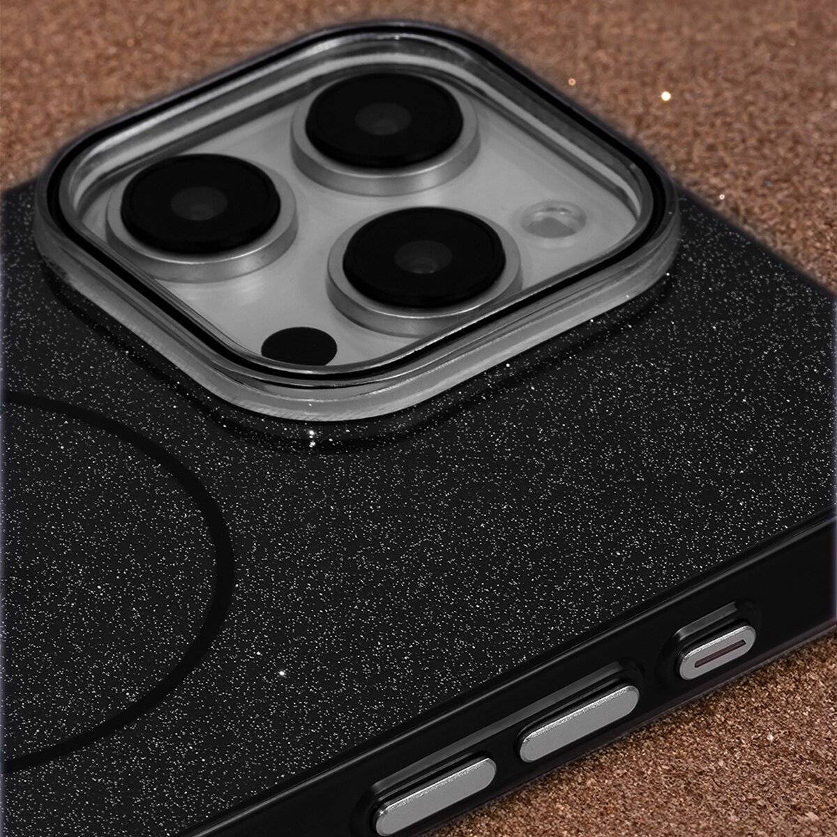 Glitter Dünne Handyhülle mit Magnetring für kabelloses Ladezubehör Bumper kompatibel mit iPhone 17 Pro Max Schwarz
