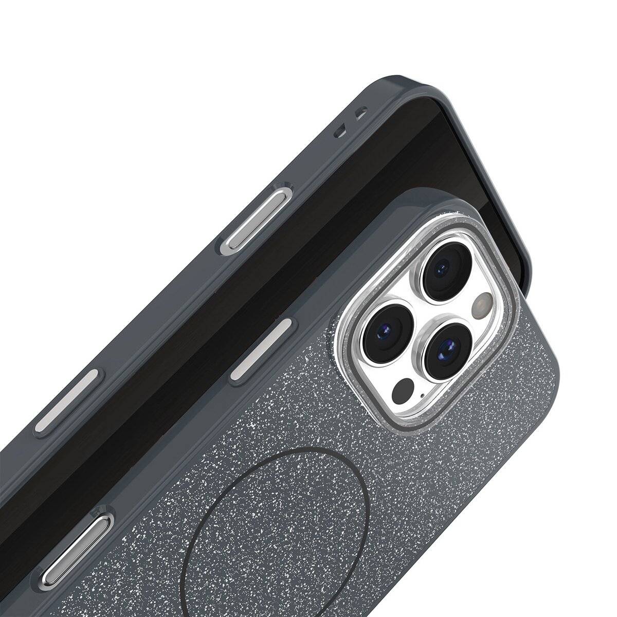 Glitter Dünne Handyhülle mit Magnetring für kabelloses Ladezubehör Bumper kompatibel mit iPhone 17 Air Schwarz