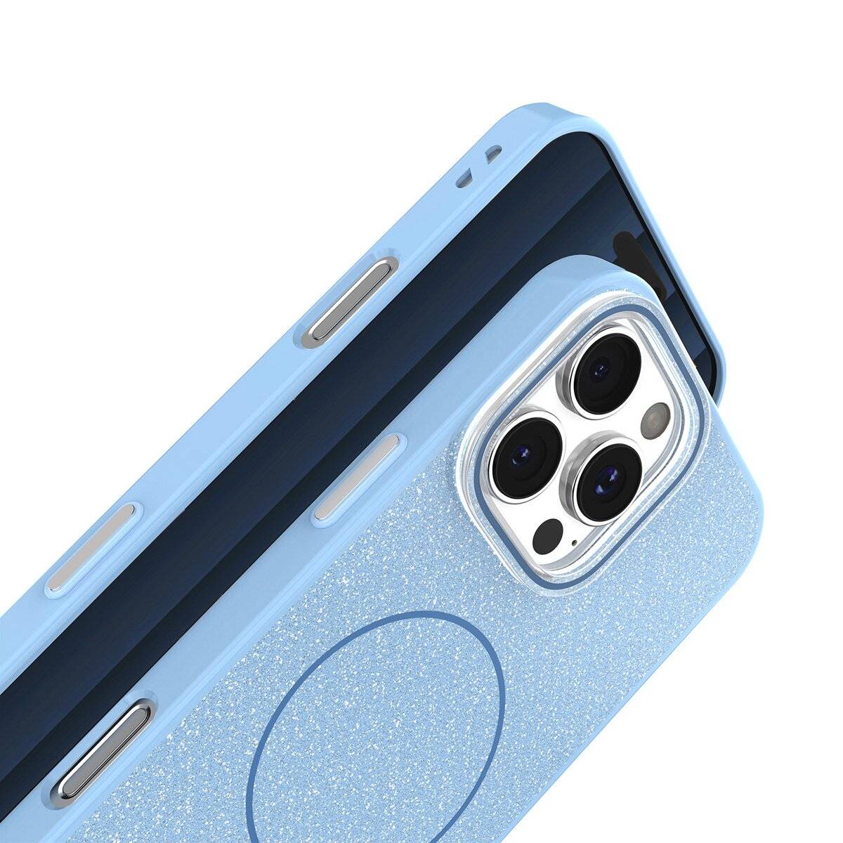 Glitter Dünne Handyhülle mit Magnetring für kabelloses Ladezubehör Bumper kompatibel mit iPhone 17 Blau