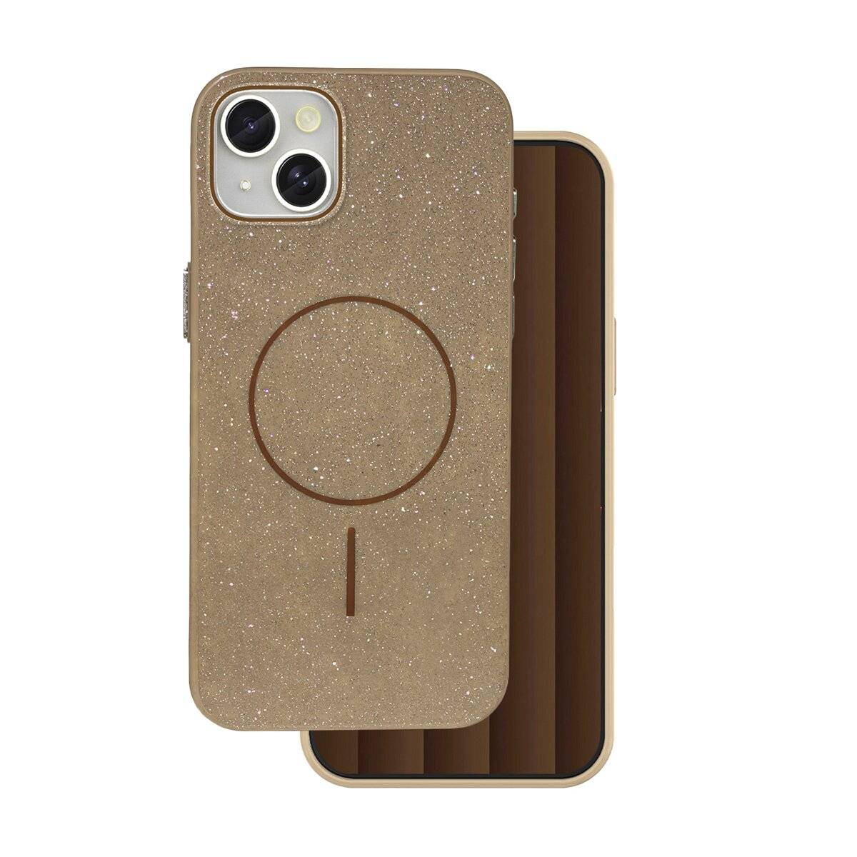 Glitter Dünne Handyhülle mit Magnetring für kabelloses Ladezubehör Bumper kompatibel mit iPhone 17 Pro Braun