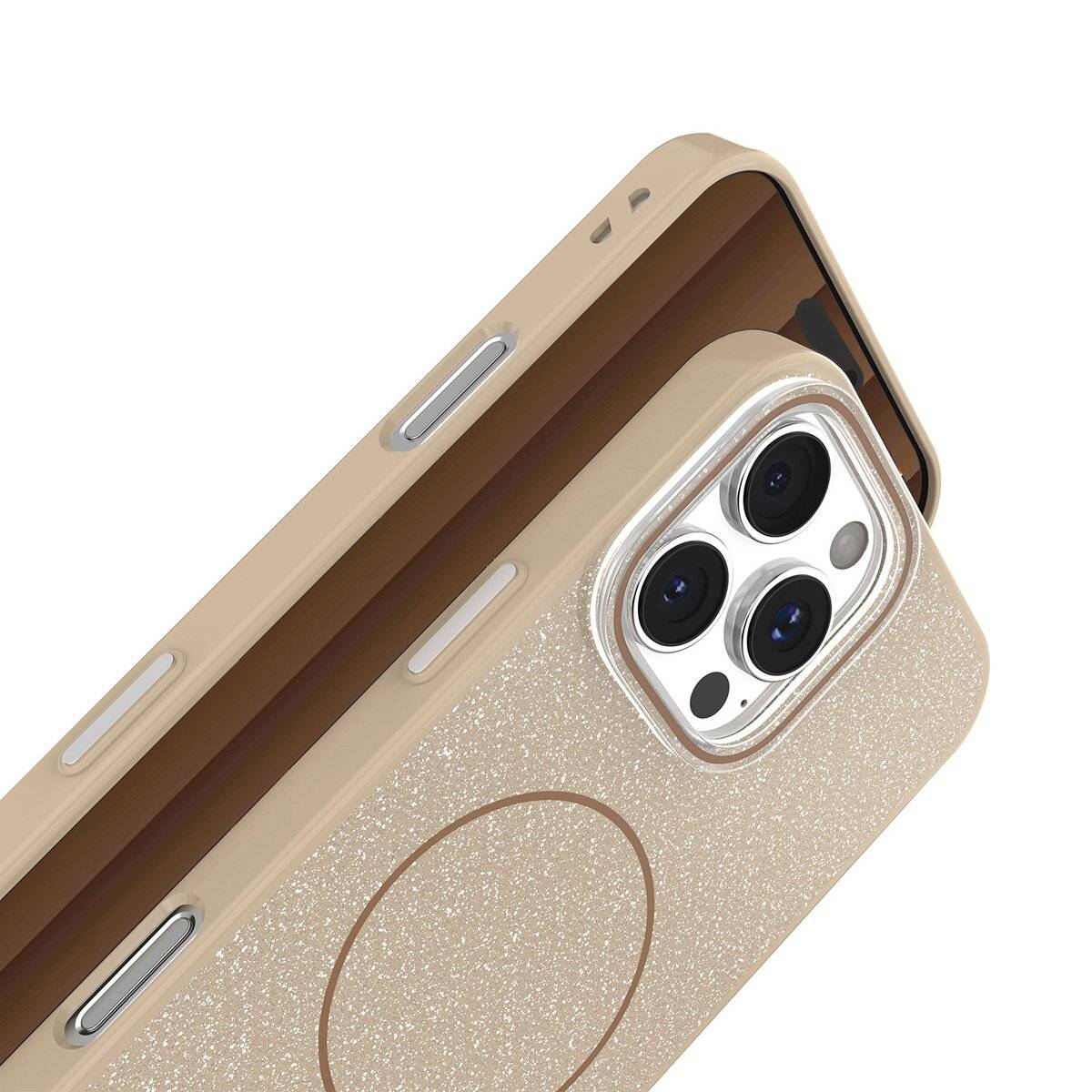 Glitter Dünne Handyhülle mit Magnetring für kabelloses Ladezubehör Bumper kompatibel mit iPhone 17 Pro Max Braun