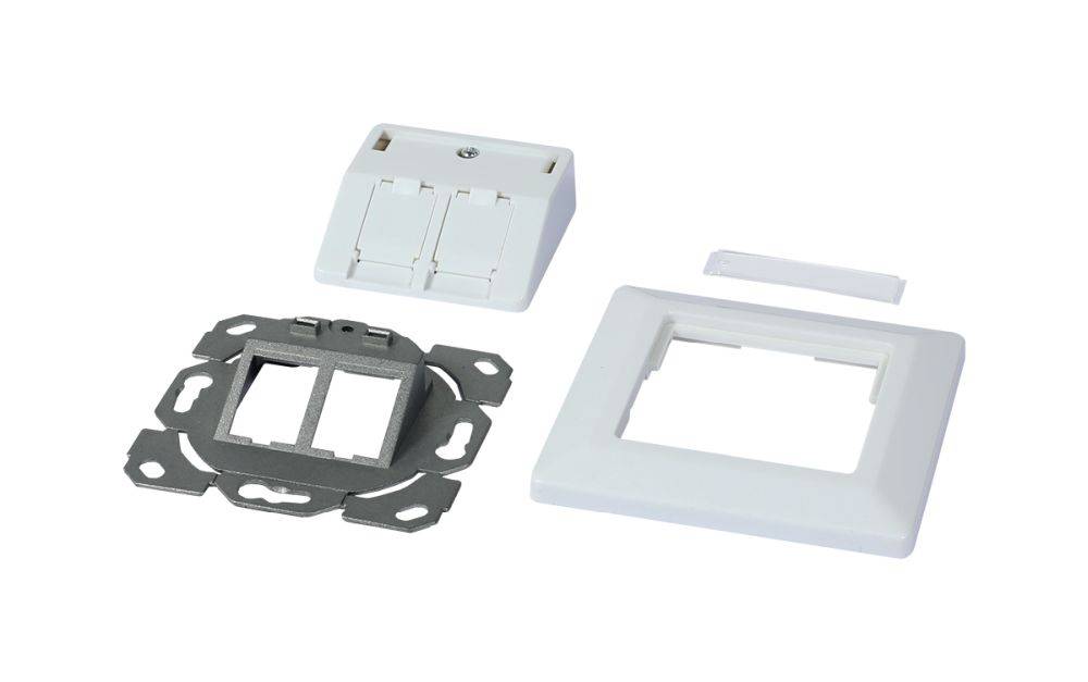 Keystone,Modulträger, UP Dosen für 2xTP-Modul, Reinweiss, für Runde Unterputz/Hohlraumdosen geeignet, 27Grad Auslass, Synergy 21,