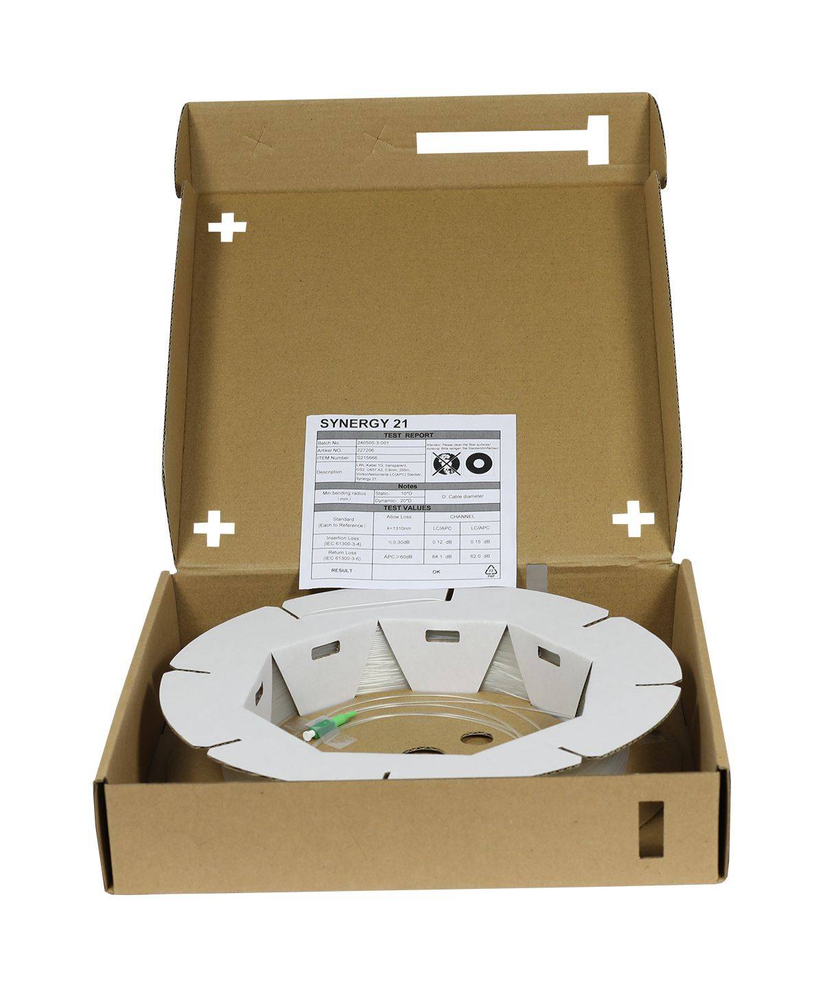 Kabel LWL- Vorkonfektionierte LC(APC) Stecker 250mtr,OS2, G657.A2, 0,9mm, FTTH-Kabel 1G, transparent, Synergy 21