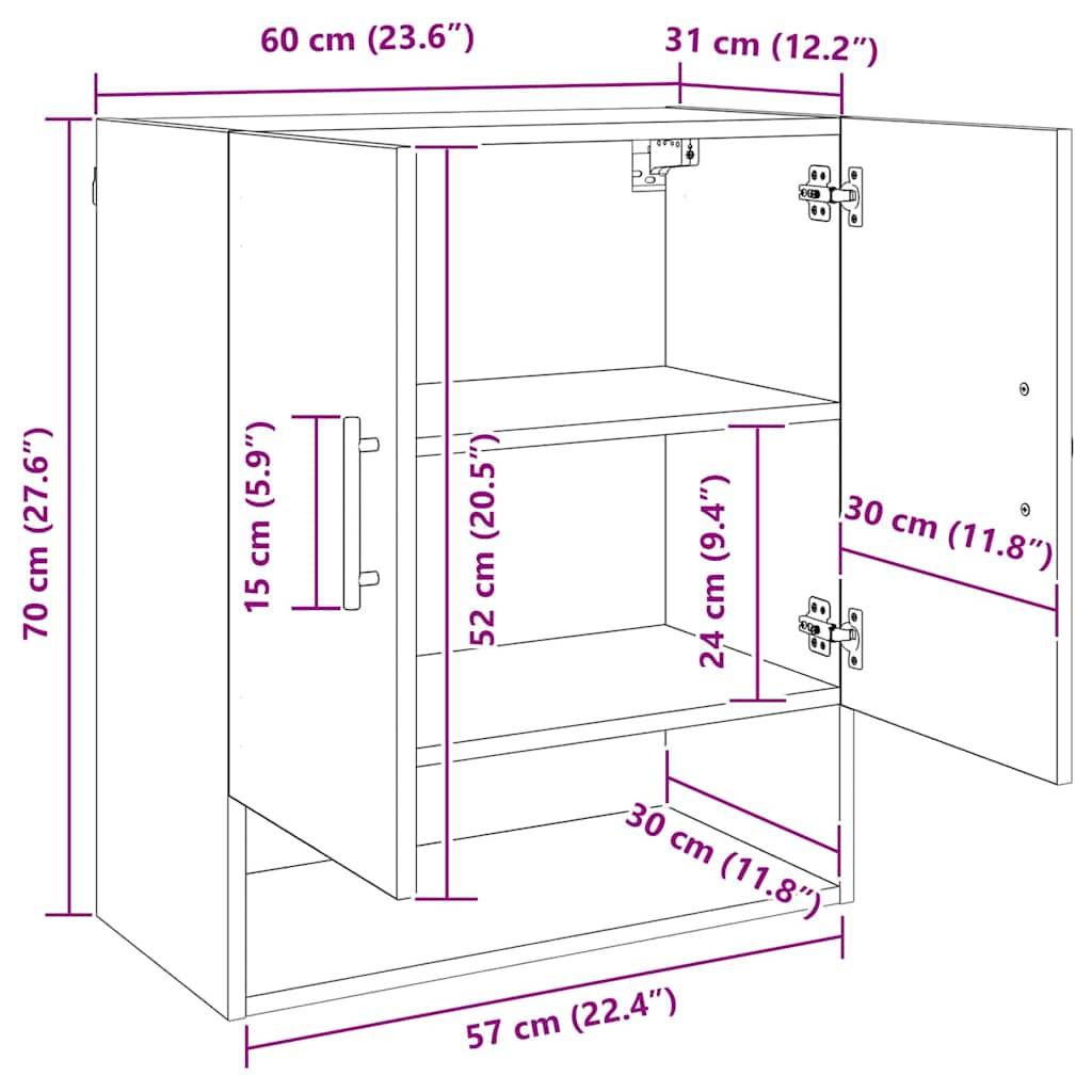 vidaXL Wandschrank Artisan-Eiche 60 x 31 x 70 cm Holzwerkstoff