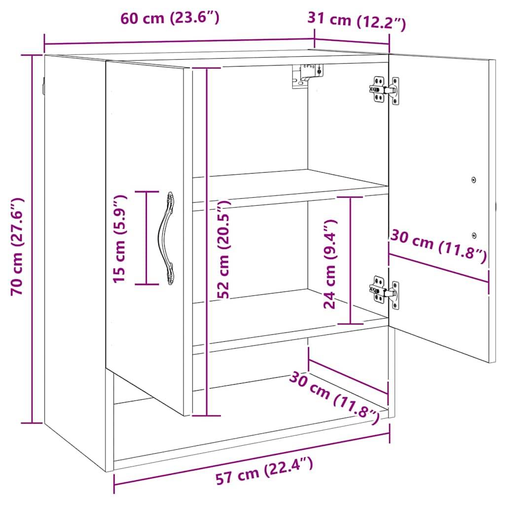 vidaXL Wandschrank Artisan-Eiche 60 x 31 x 70 cm Holzwerkstoff