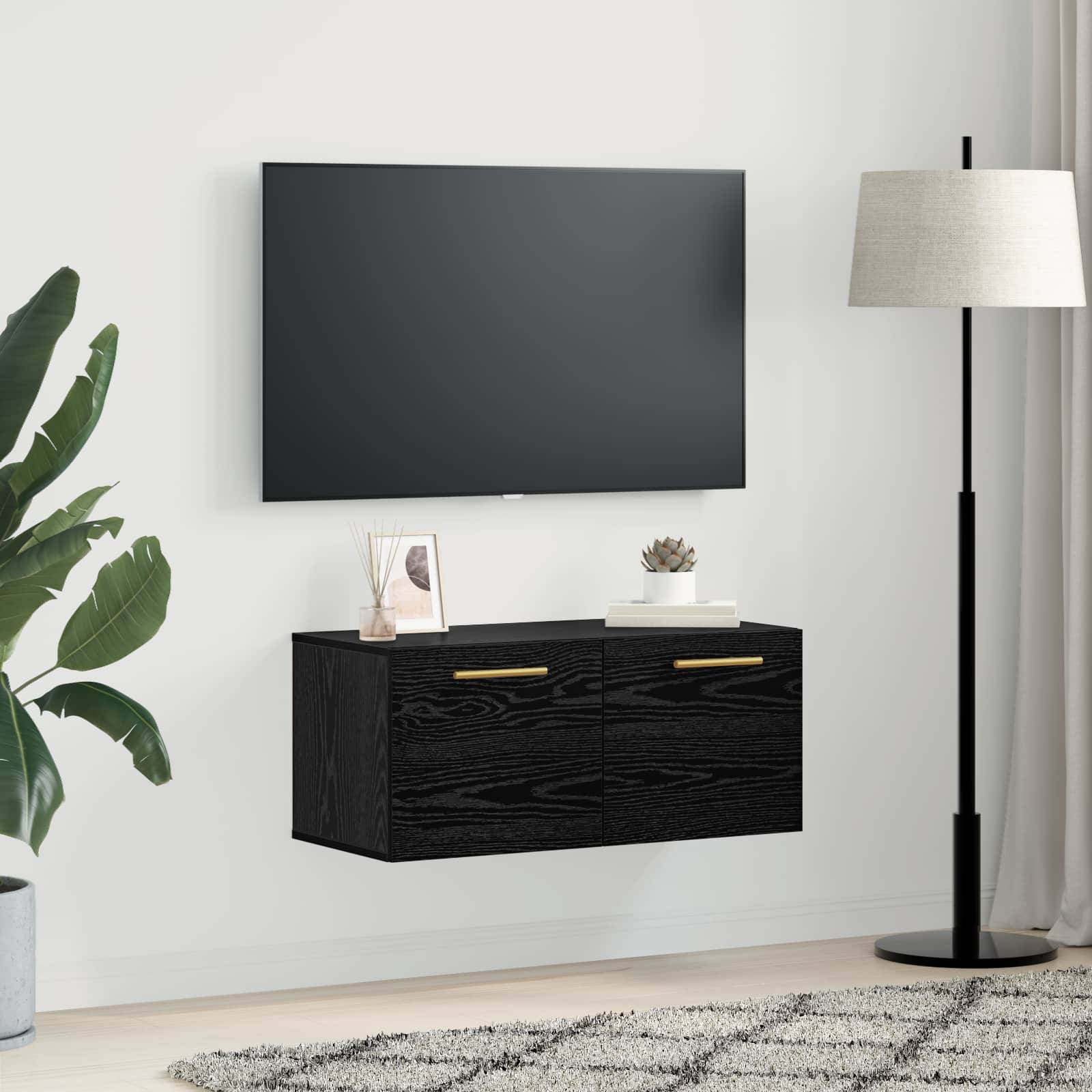vidaXL Wandschrank Wandmontiert Schwarz Eichen-Optik 80 x 36.5 x 35 cm