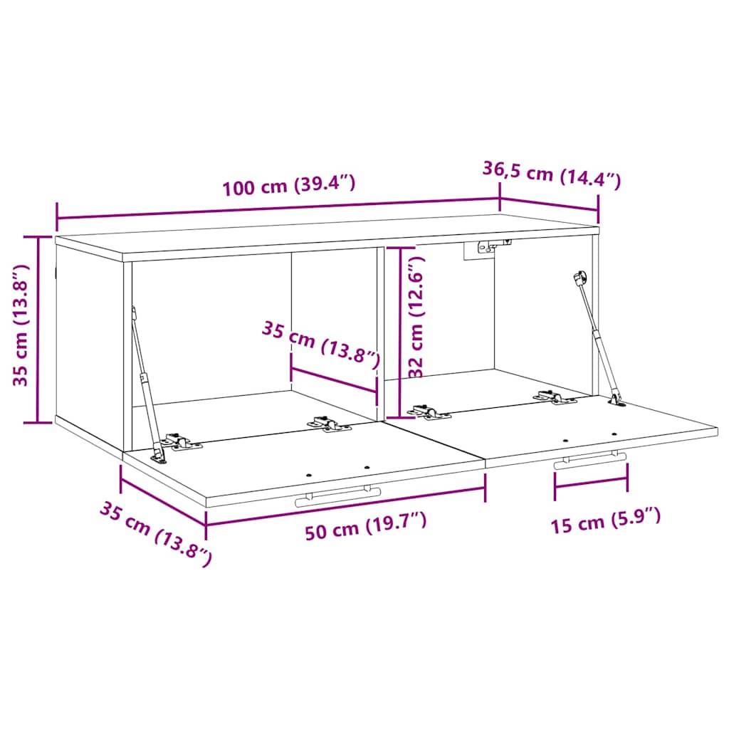 vidaXL Wandschrank Schwarz Eichen-Optik 100 x 36,5 x 35 cm