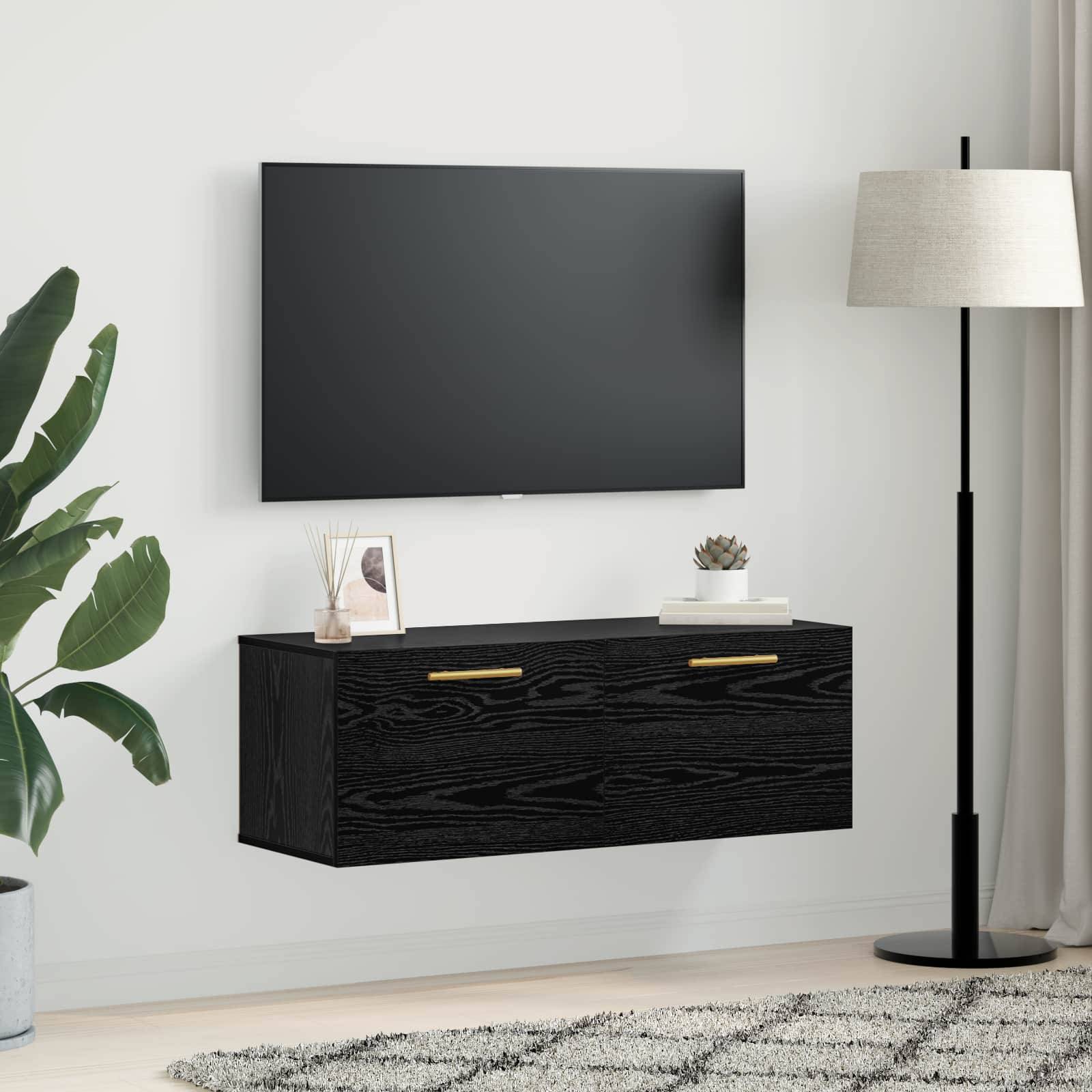 vidaXL Wandschrank Schwarz Eichen-Optik 100 x 36,5 x 35 cm