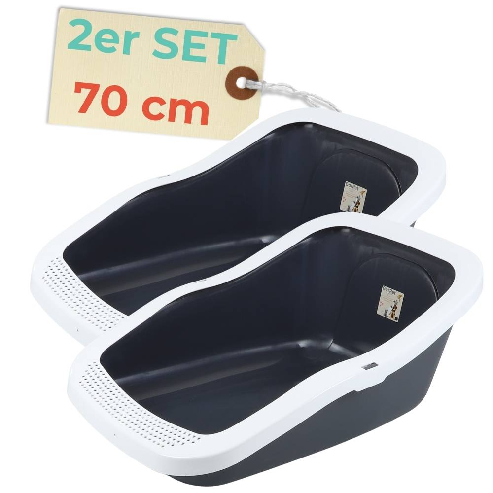 2er Set XXL Katzenklo Katzentoilette groß Großes Katzenklo 70 cm Katzen Klo offen XXL hoher Rand Katzentoiletten ohne Deckel Katzenklo XXL große Ka