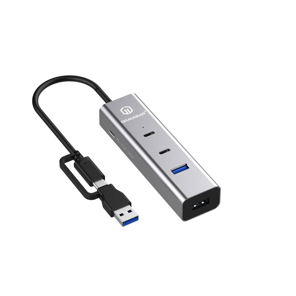 GRAUGEAR 4-Port USB HUB + PD Supports 2x USB-C 2x USB-A Multimedia-Technik HUBs
