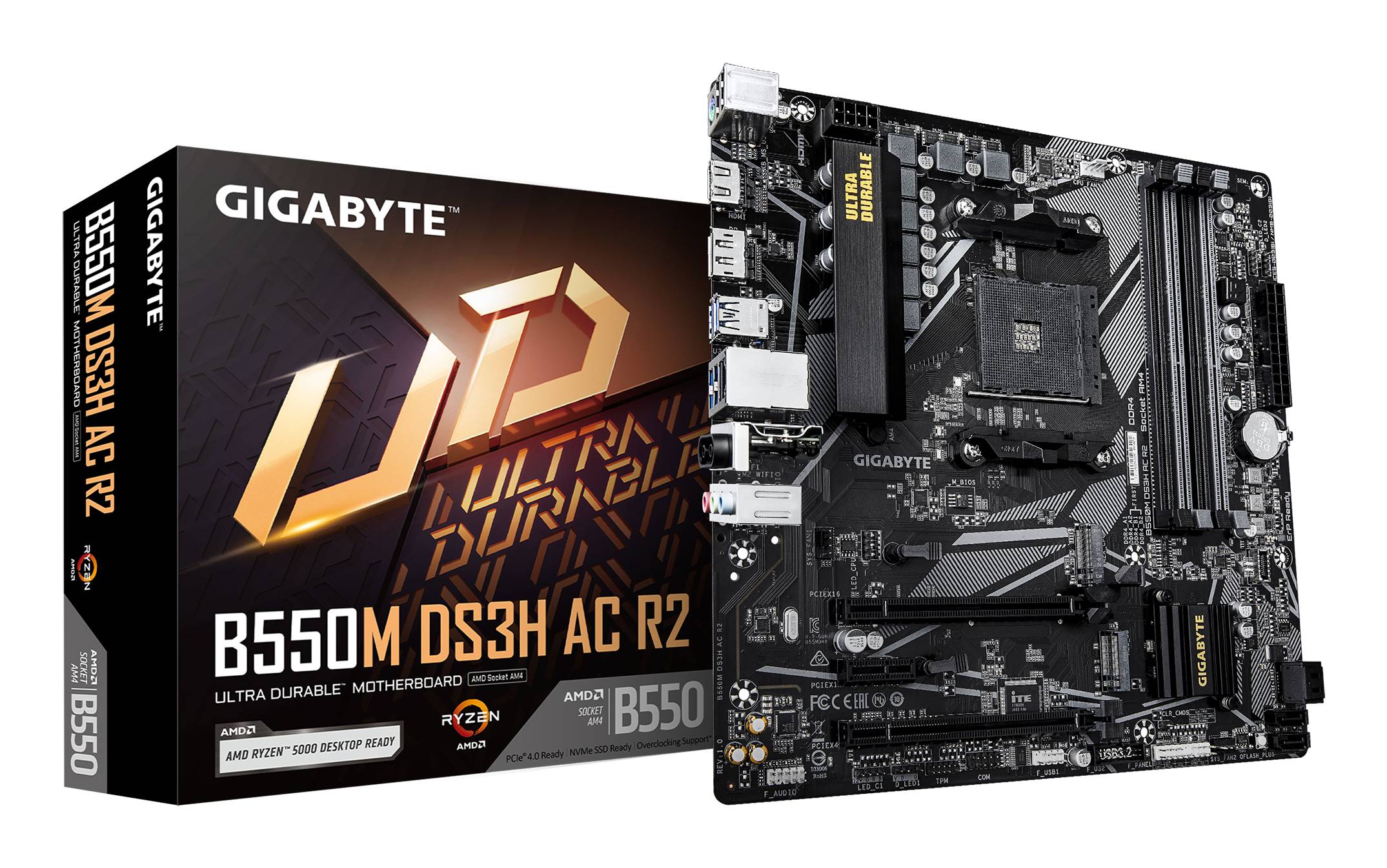 Gigabyte B550M DS3H AC R2 - Motherboard - micro ATX - Socket AM4 - AMD B550 Chipsatz - USB 3.2 Gen 1 - Gigabit LAN, Wi-Fi, Bluetooth