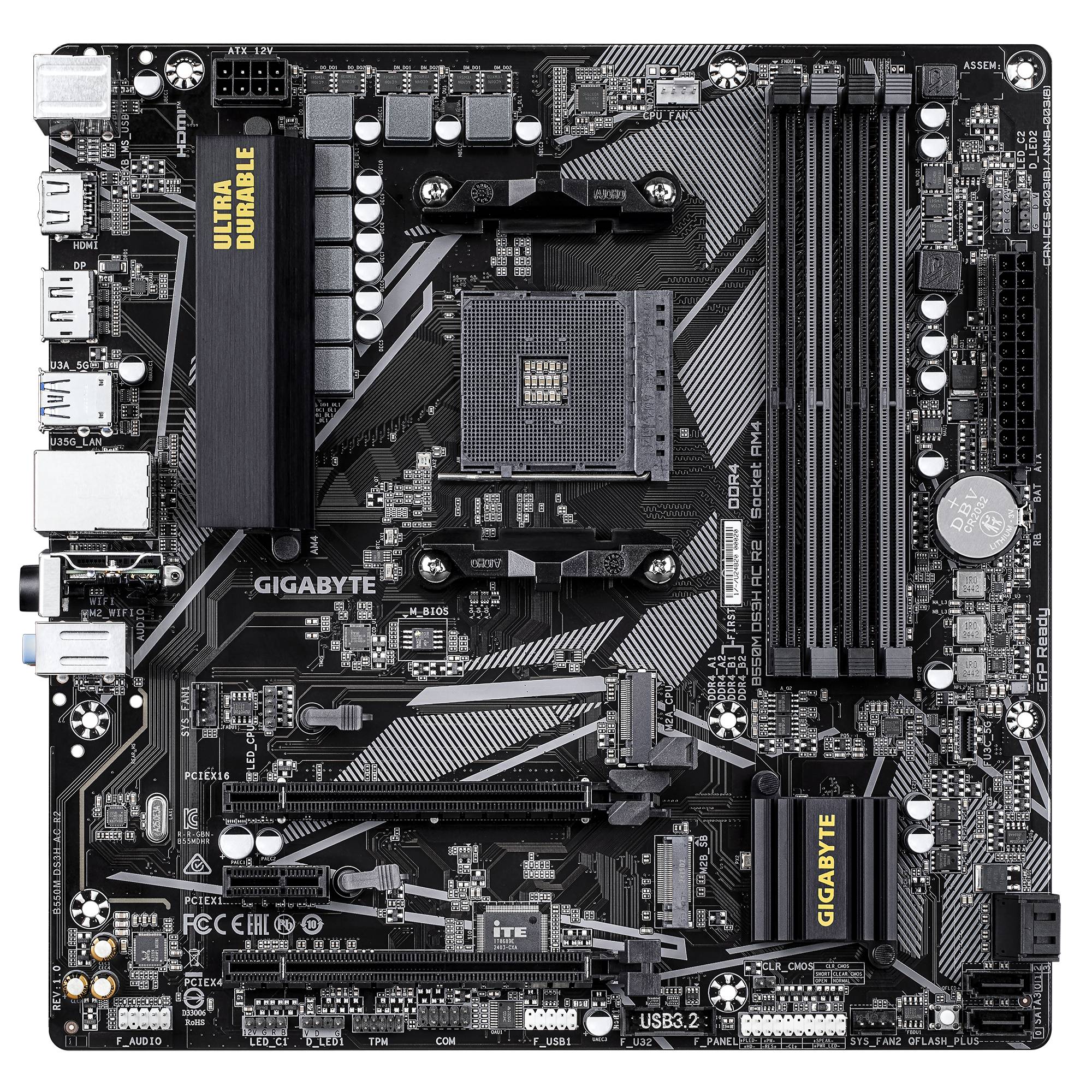 Gigabyte B550M DS3H AC R2 - Motherboard - micro ATX - Socket AM4 - AMD B550 Chipsatz - USB 3.2 Gen 1 - Gigabit LAN, Wi-Fi, Bluetooth