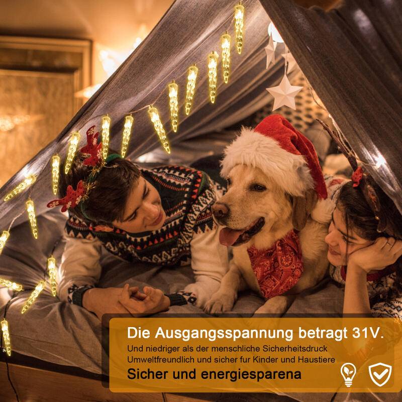 40 LED Eiszapfen Lichterkette, LED Eiszapfen Lichtervorhang, Gartenleuchten Wasserdicht IP44 Weihnachten Warmweiß