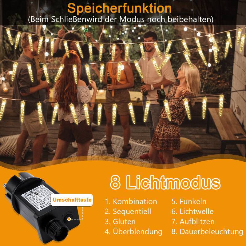 40 LED Eiszapfen Lichterkette, LED Eiszapfen Lichtervorhang, Gartenleuchten Wasserdicht IP44 Weihnachten Warmweiß