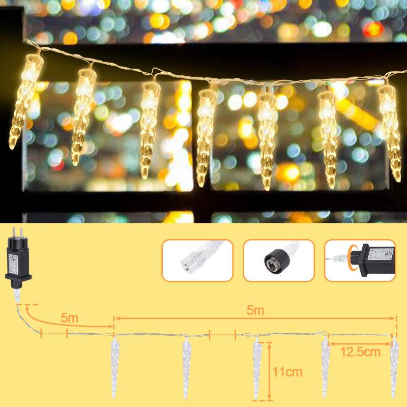 40 LED Eiszapfen Lichterkette, LED Eiszapfen Lichtervorhang, Gartenleuchten Wasserdicht IP44 Weihnachten Warmweiß