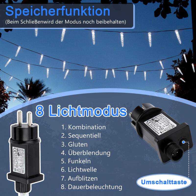 40 LED Eiszapfen Lichterkette, LED Eiszapfen Lichtervorhang, Gartenleuchten Wasserdicht IP44 Weihnachten Kaltweiß