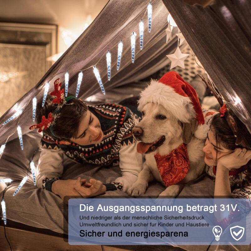 40 LED Eiszapfen Lichterkette, LED Eiszapfen Lichtervorhang, Gartenleuchten Wasserdicht IP44 Weihnachten Kaltweiß