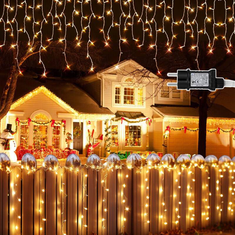 10M 200LEDs Eisregen Lichterkette Warmweiß, Fenster Lichtervorhang mit 8 Modi IP44 Wasserfest, Weihnachtsbeleuchtung Party Balkon Garten Deko