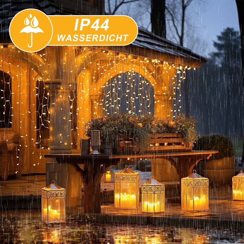 10M 200LEDs Eisregen Lichterkette Warmweiß, Fenster Lichtervorhang mit 8 Modi IP44 Wasserfest, Weihnachtsbeleuchtung Party Balkon Garten Deko