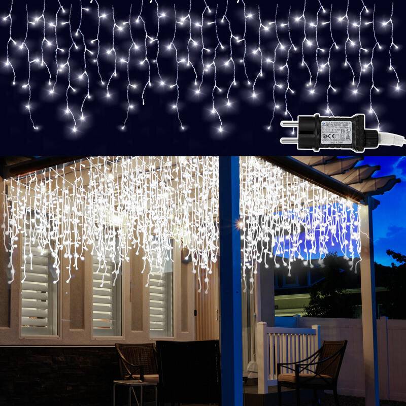 10M 200LEDs Eisregen Lichterkette Kaltweiß, Fenster Lichtervorhang mit 8 Modi IP44 Wasserfest, Weihnachtsbeleuchtung Party Balkon Garten Deko