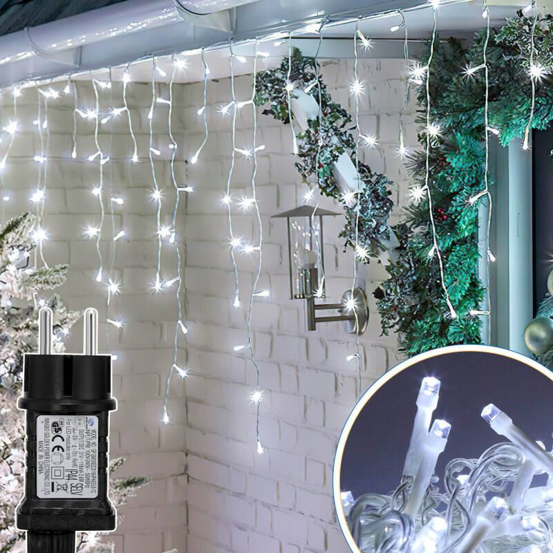 15M 400LEDs Eisregen Lichterkette Kaltweiß, Fenster Lichtervorhang mit 8 Modi IP44 Wasserfest, Weihnachtsbeleuchtung Party Balkon Garten Deko