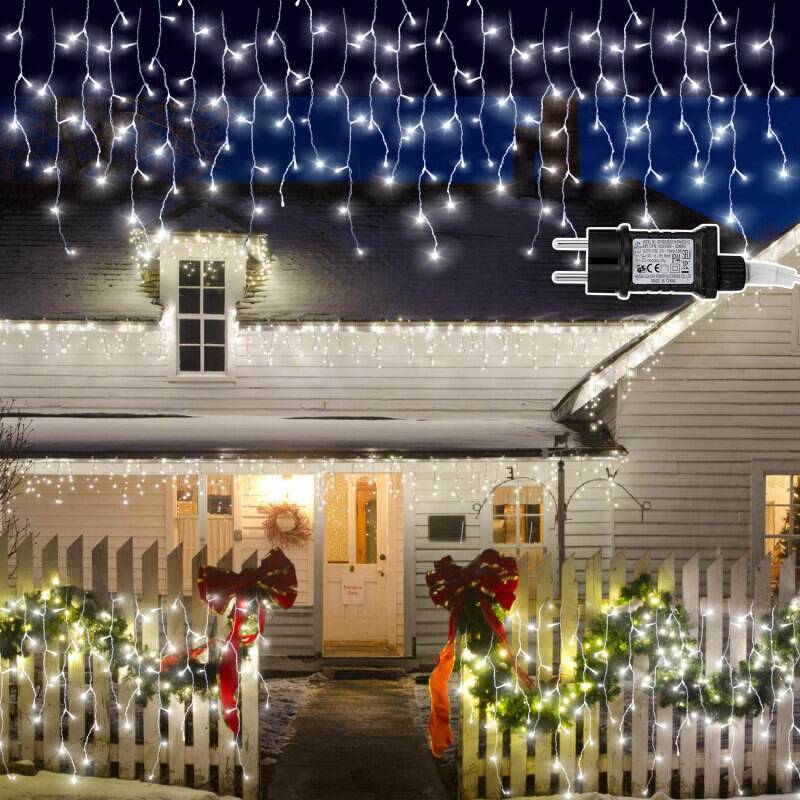 20M 600LEDs Eisregen Lichterkette Kaltweiß, Fenster Lichtervorhang mit 8 Modi IP44 Wasserfest, Weihnachtsbeleuchtung Party Balkon Garten Deko