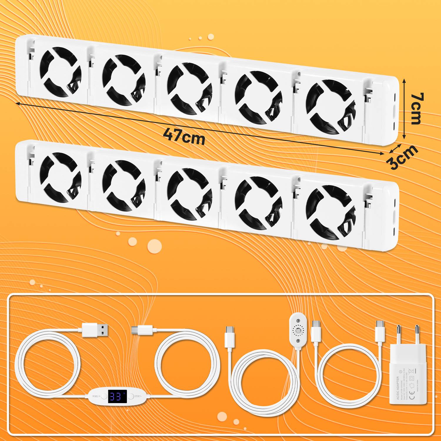 Heizkörperverstärker 2er Set Heizungslüfter magnetisch 170 m³/h 5V mit Temperaturregelung für Heizkörper 150–200 cm