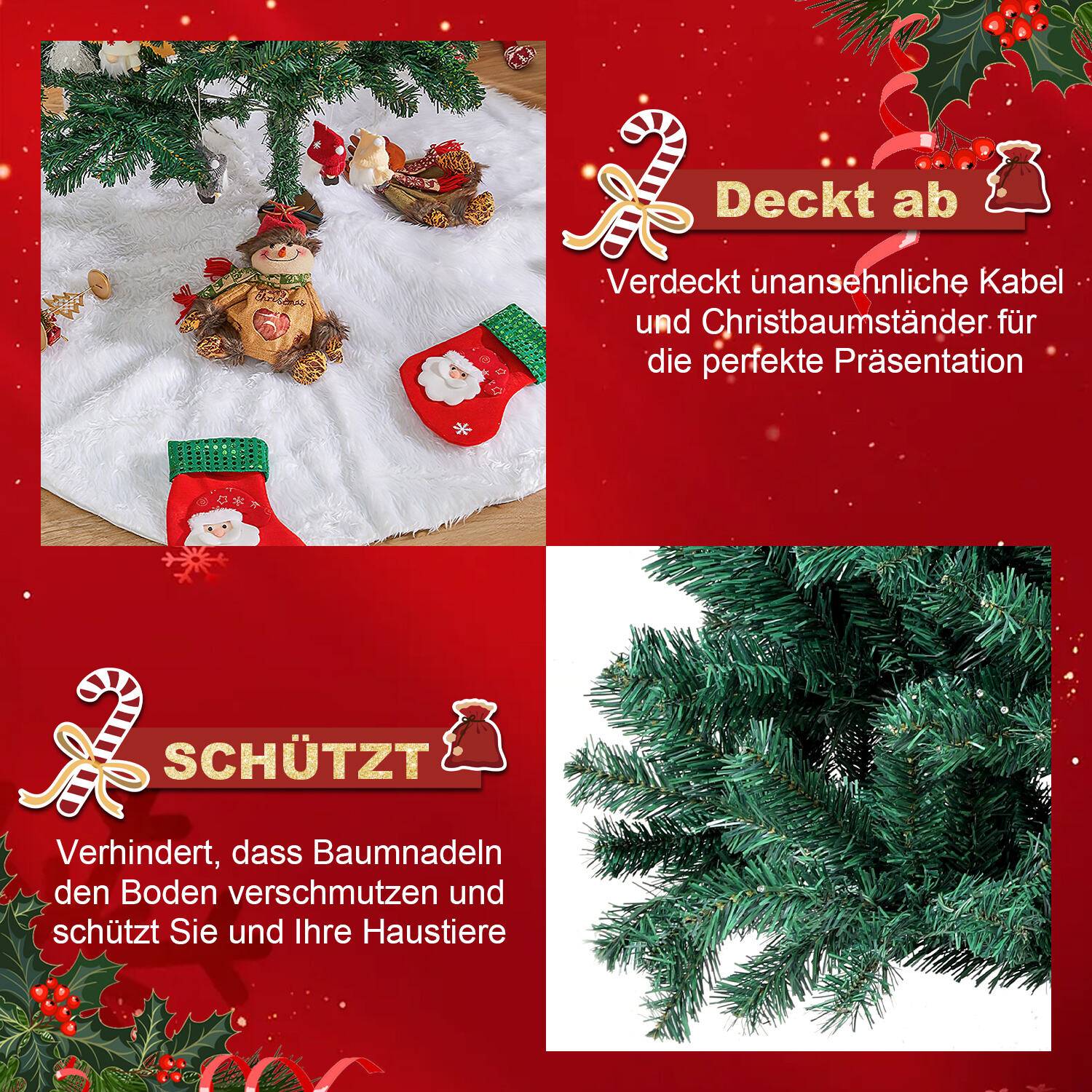 Weihnachtsbaumdecke Baumdecke Christbaumdecke Ø 122 cm weiß Weihnachtsbaumdecke, flauschiger Stoff