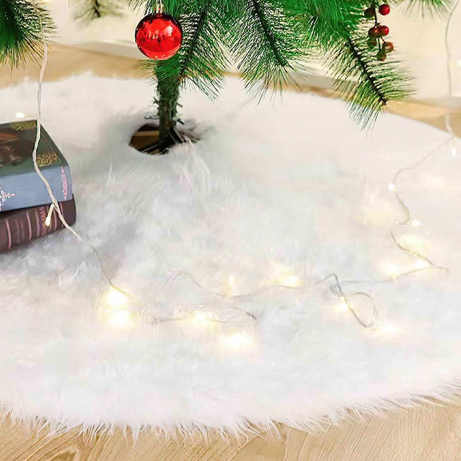 Weihnachtsbaumdecke Baumdecke Christbaumdecke Ø 122 cm weiß Weihnachtsbaumdecke, flauschiger Stoff