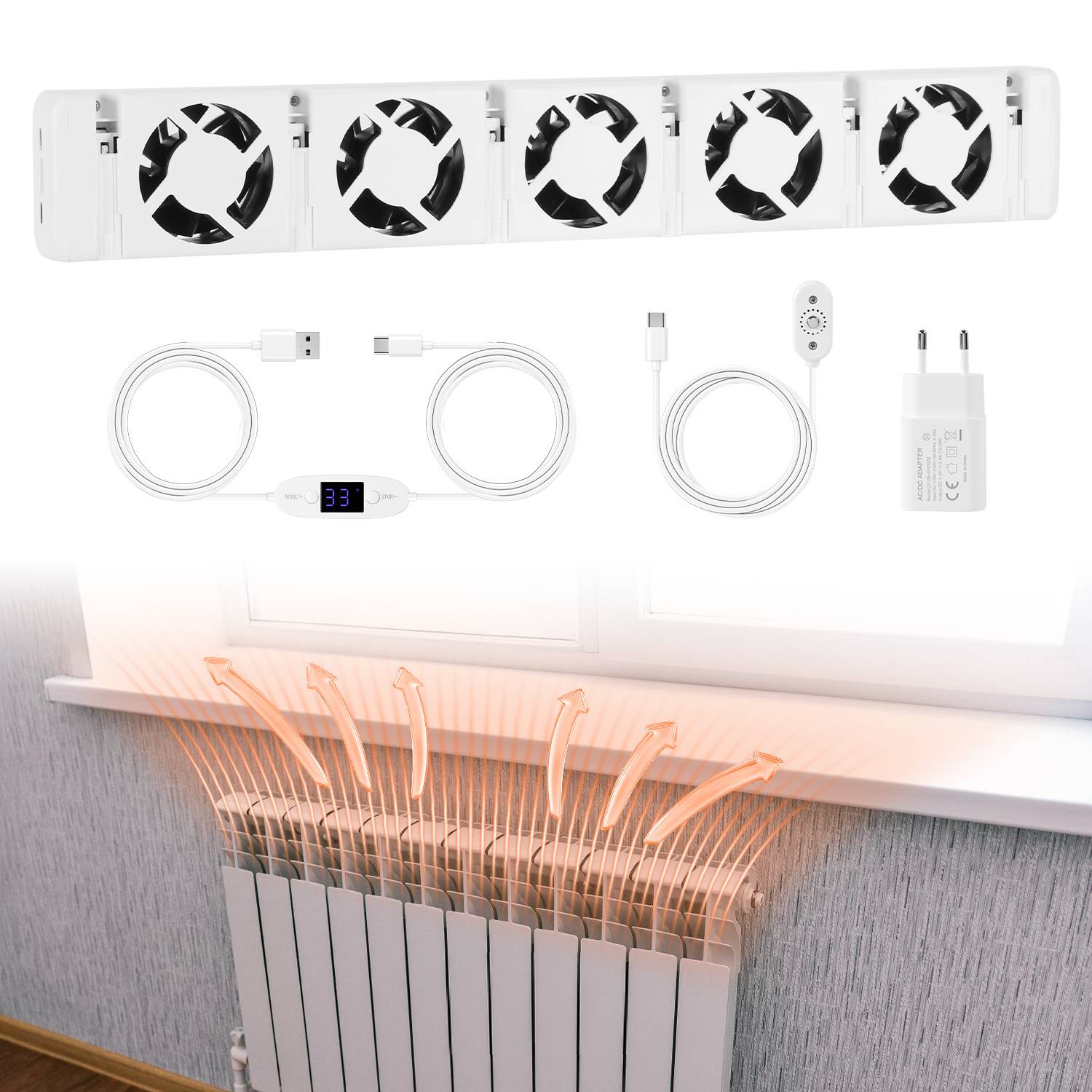 Heizkörperverstärker 1er Set Radiator Ventilator 85 m³/h 20 dB mit Sensor und Display für Heizkörper 70–100 cm