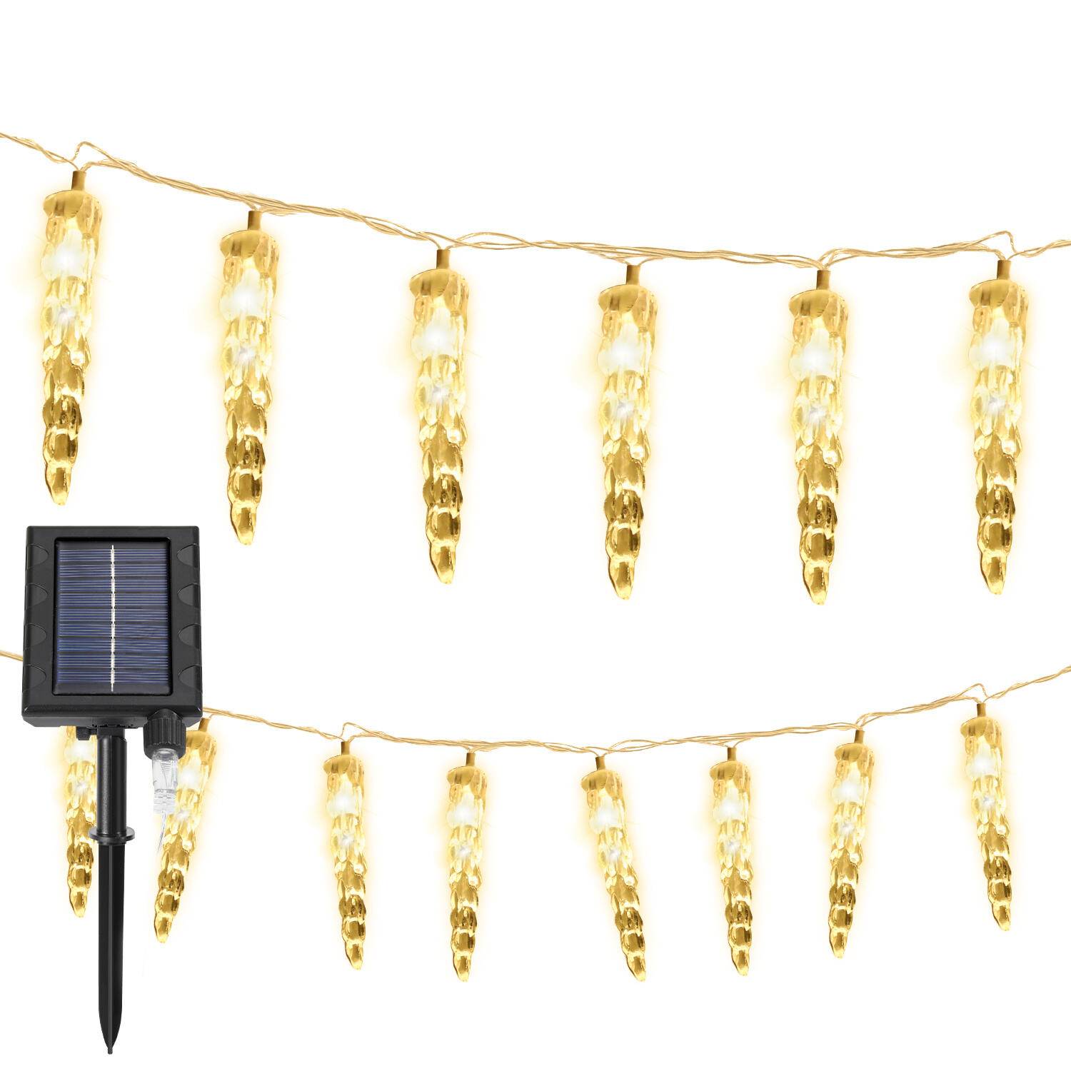 10M 80 LED Solar Eiszapfen Lichterkette für Innen- und Außenbereich 8 Modi IP44 Party Garten Lichtervorhang – Warmweiß
