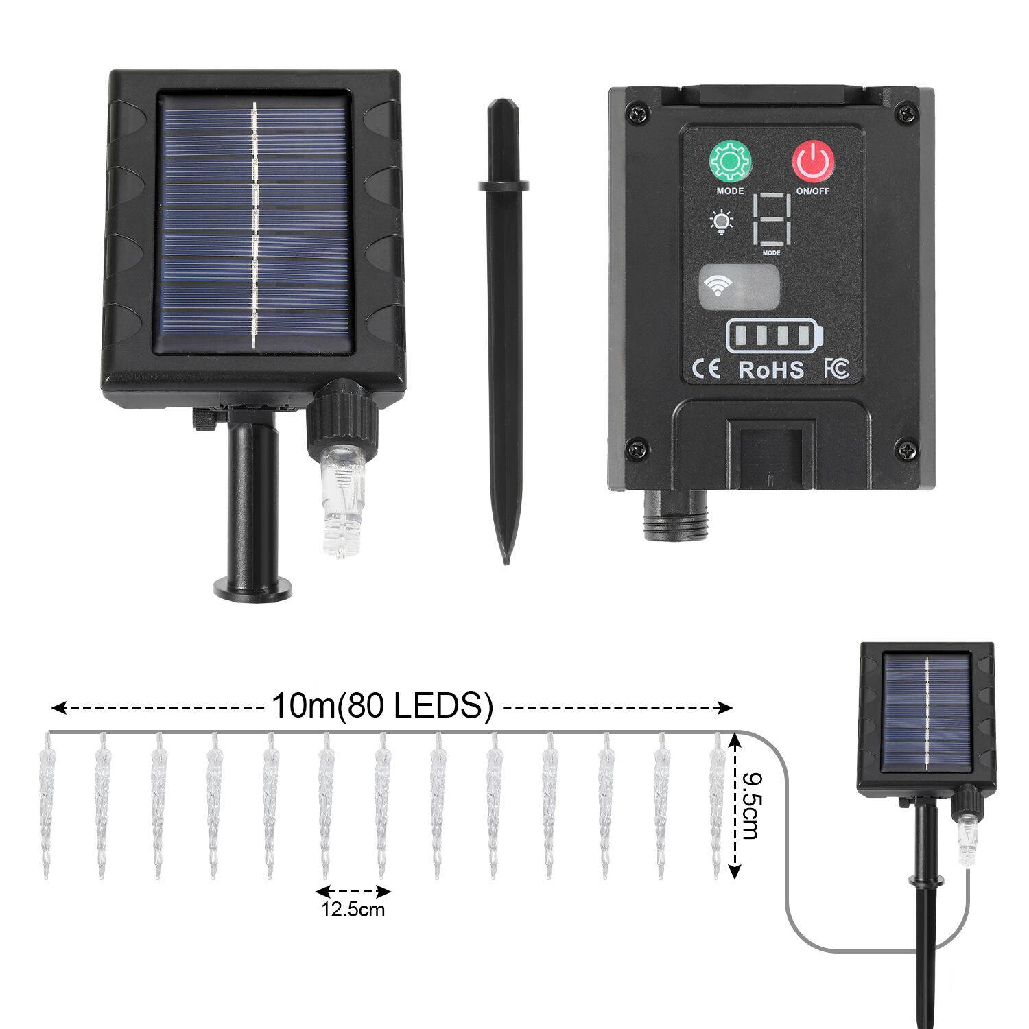 10M 80 LED Solar Eiszapfen Lichterkette für Innen- und Außenbereich 8 Modi IP44 Party Garten Lichtervorhang – Warmweiß