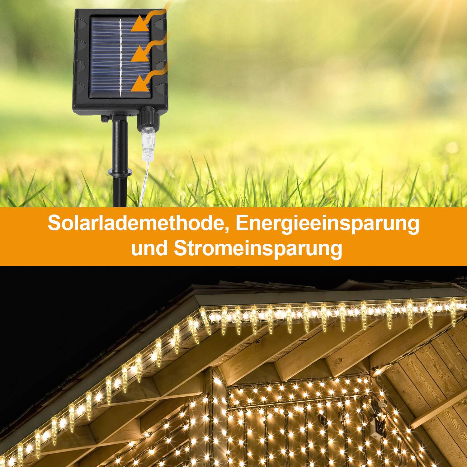 10M 80 LED Solar Eiszapfen Lichterkette für Innen- und Außenbereich 8 Modi IP44 Party Garten Lichtervorhang – Warmweiß