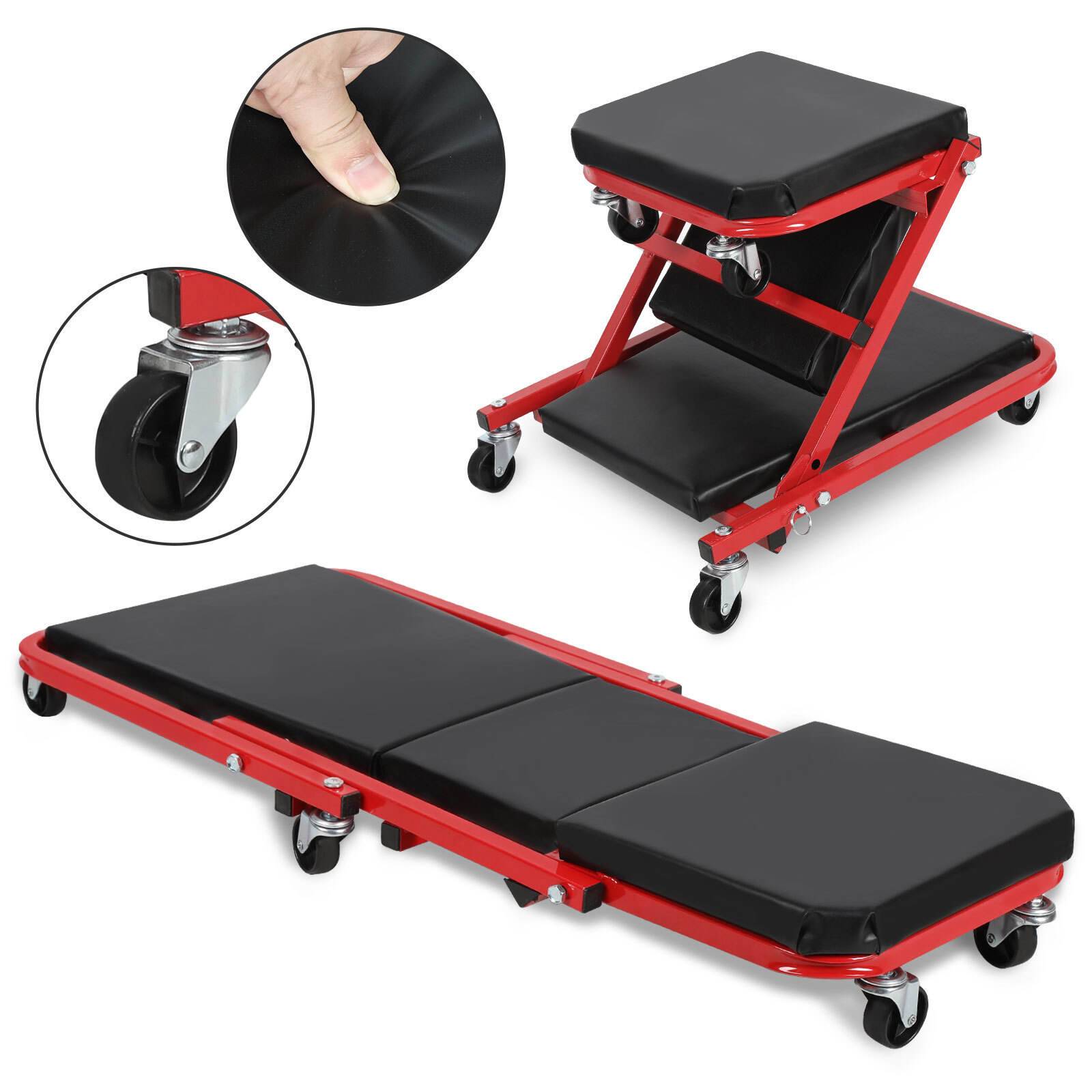 2in1 Montageliege & Klappsitz, rollbrett werkstatt, 6 Rollen, 150kg (Liege) / 120kg (Sitz) Tragkraft, Maße: Liege 91x41x12,5cm, Sitz 46x41x37cm