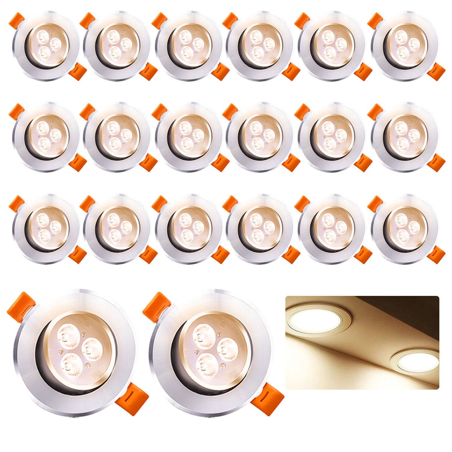 20x LED Einbauleuchte 3W schwenkbar Deckenstrahler Warmweiß 3200K 85mm 245LM für Küche Bad Wohnzimmer