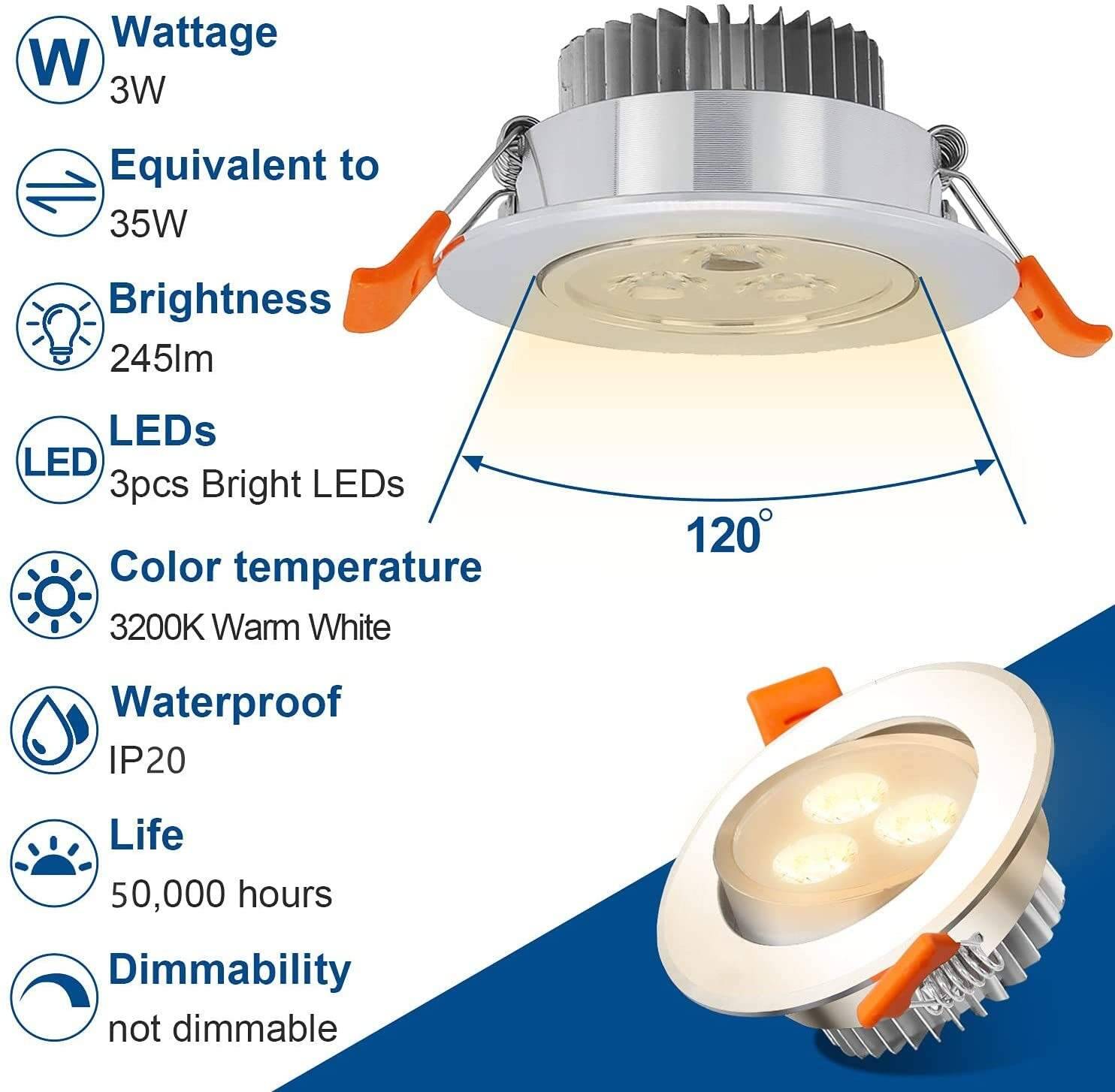 20x LED Einbauleuchte 3W schwenkbar Deckenstrahler Warmweiß 3200K 85mm 245LM für Küche Bad Wohnzimmer