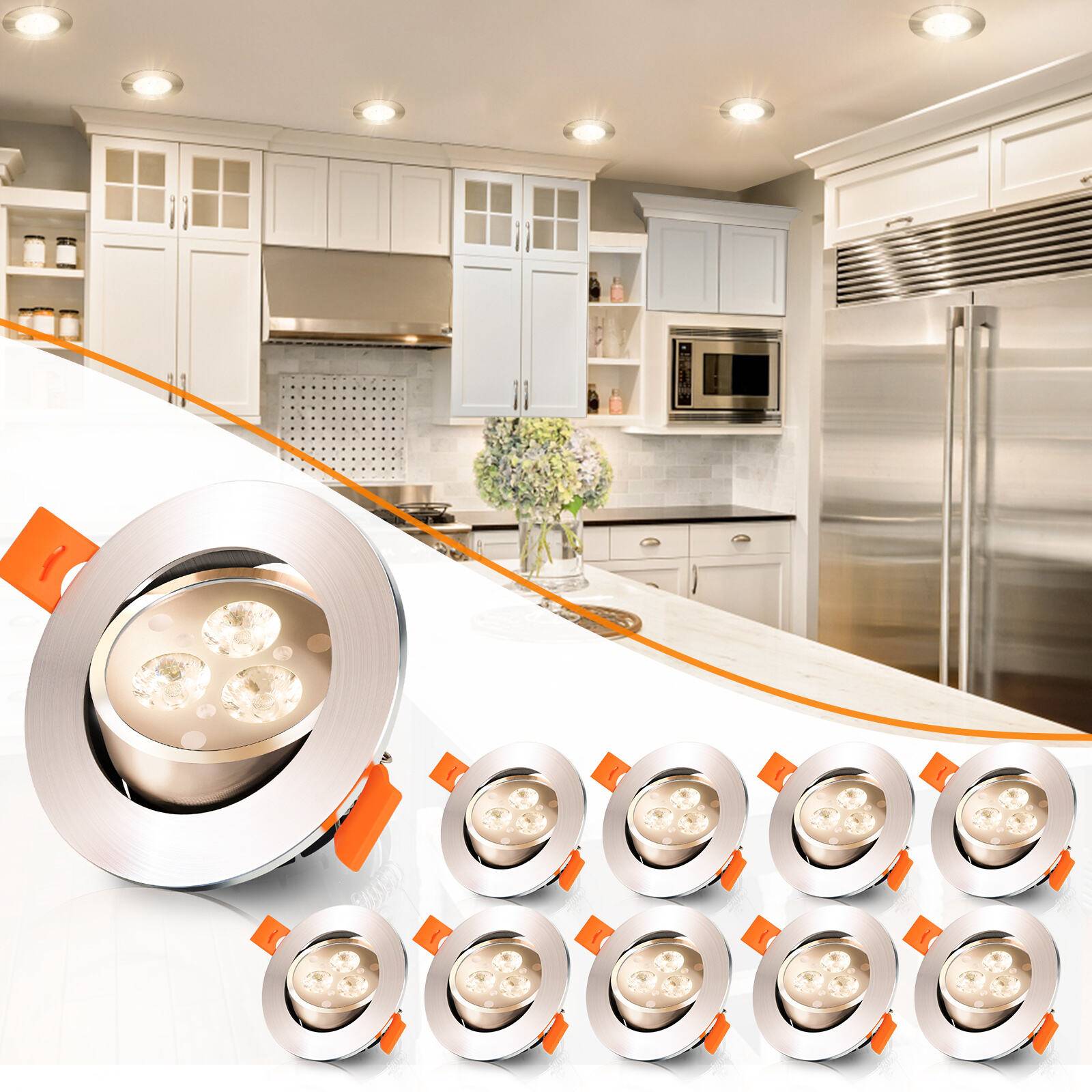 10x LED Einbauleuchte 3W Deckenstrahler schwenkbar Warmweiß 3200K 81mm 210LM für Küche Bad Wohnbereich