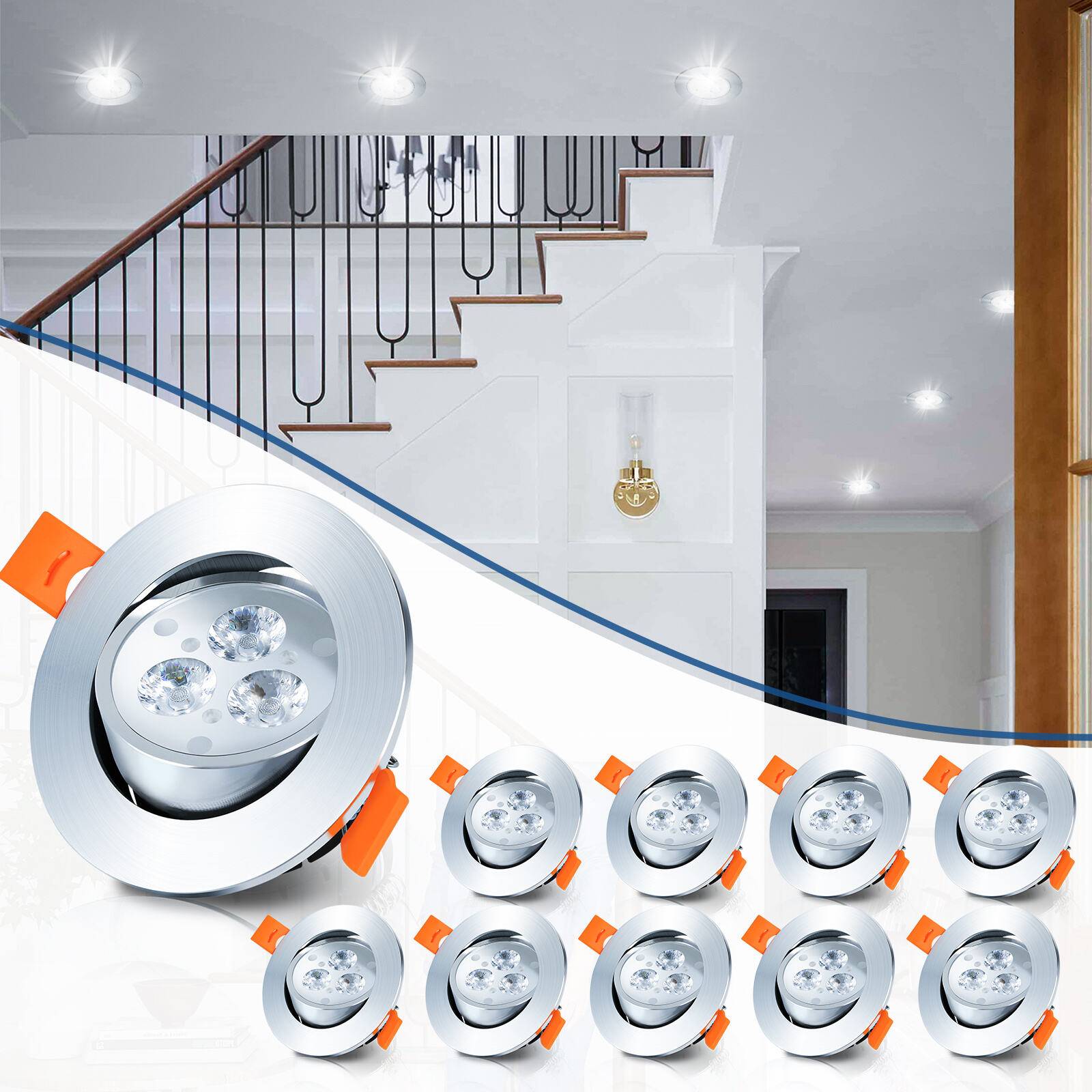 10x LED Einbauleuchte 3W Deckenstrahler schwenkbar Kaltweiß 6500K 81mm 210LM für Küche Bad Wohnbereich