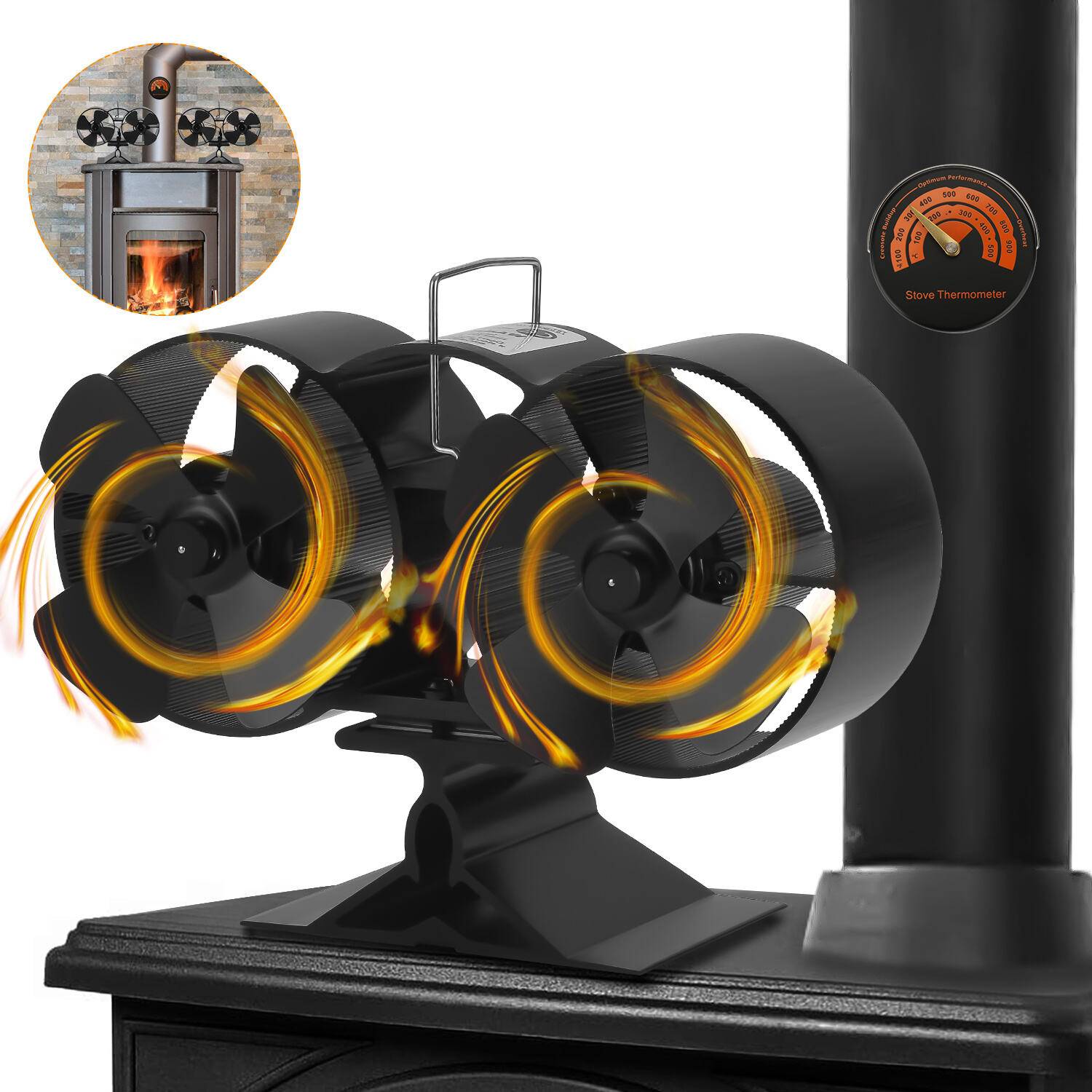 Kaminventilator, 8 Blätter Mit 2 Motoren Kaminofen Ventilator Kaminbesteck Kaminöfen Wärmebetriebener Ofenventilator ohne Strom, höherer Luftstrom