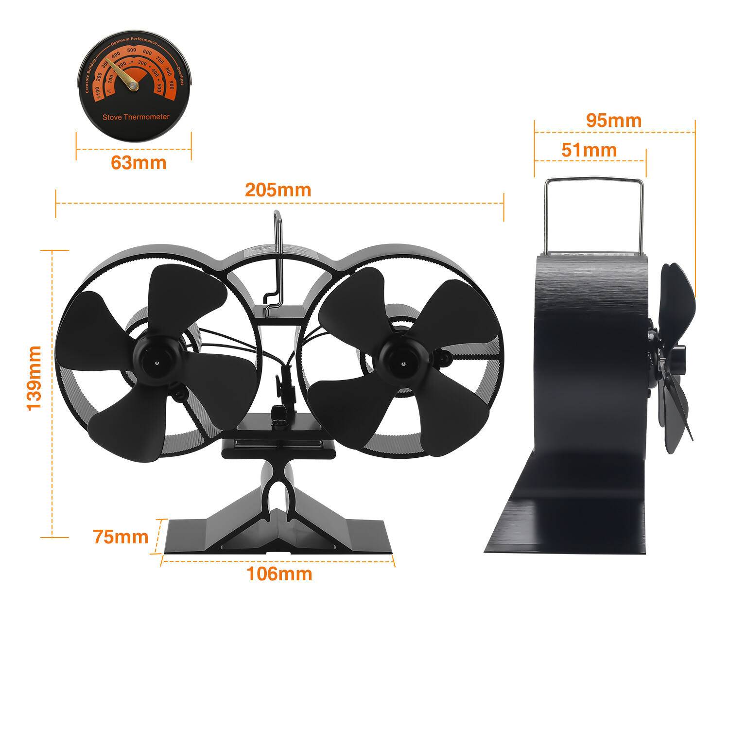 Kaminventilator, 8 Blätter Mit 2 Motoren Kaminofen Ventilator Kaminbesteck Kaminöfen Wärmebetriebener Ofenventilator ohne Strom, höherer Luftstrom