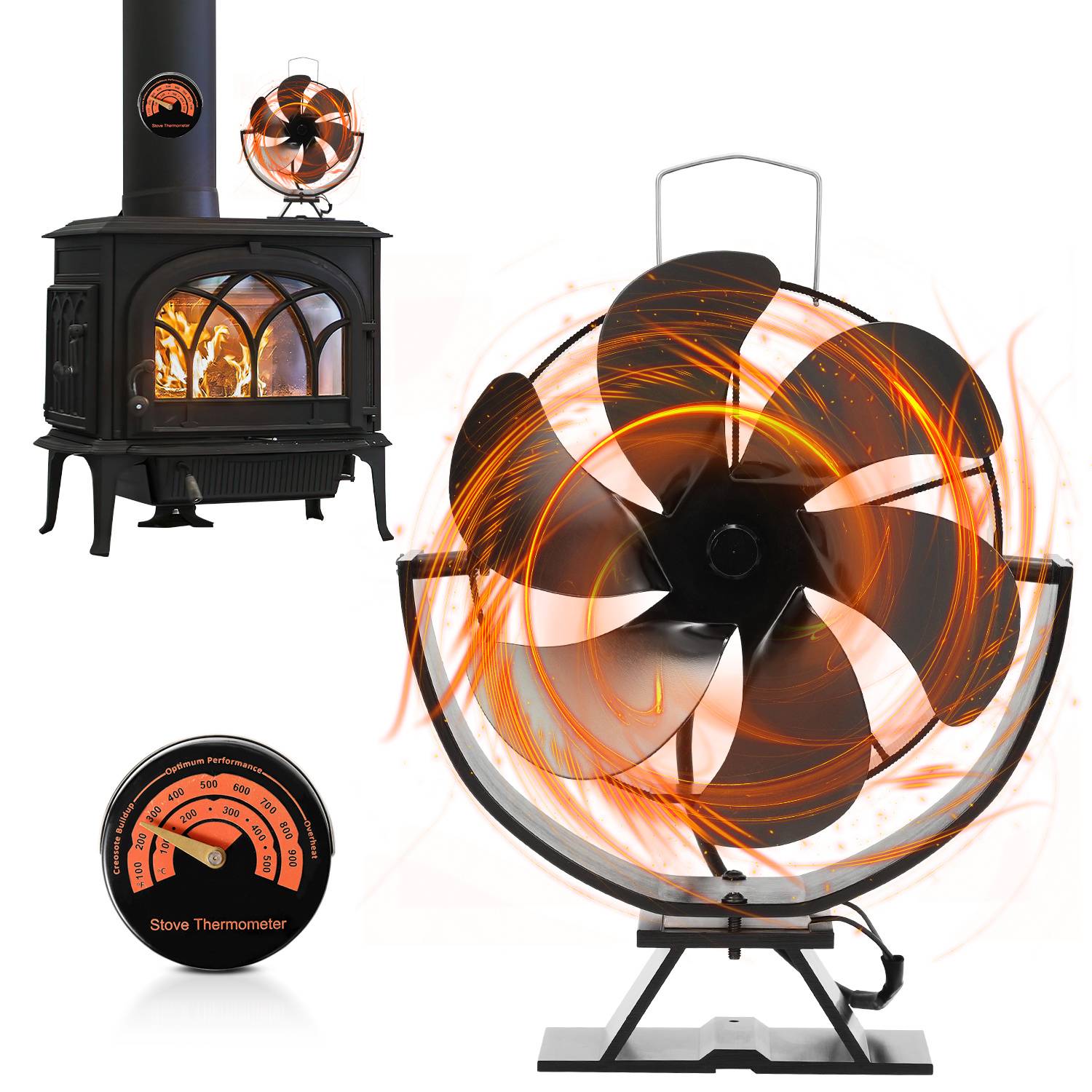 6 Blätter Kaminventilator Ofenventilator Kaminofen Ventilator Gebläse Lüfter Stromloser Holzofenventilator Kamin Lüfter für Holz/Brennholz/Feuers