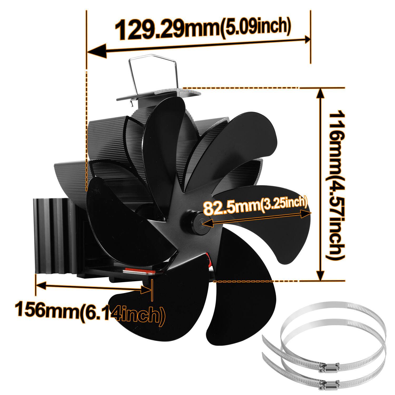 6 Flügel Kaminofen Ventilator Kaminventilator Ofenventilator Stromloser Lüfter Stove Fan Gebläse ohne Strom für Kamin Holzöfen Öfen Geräuscharm
